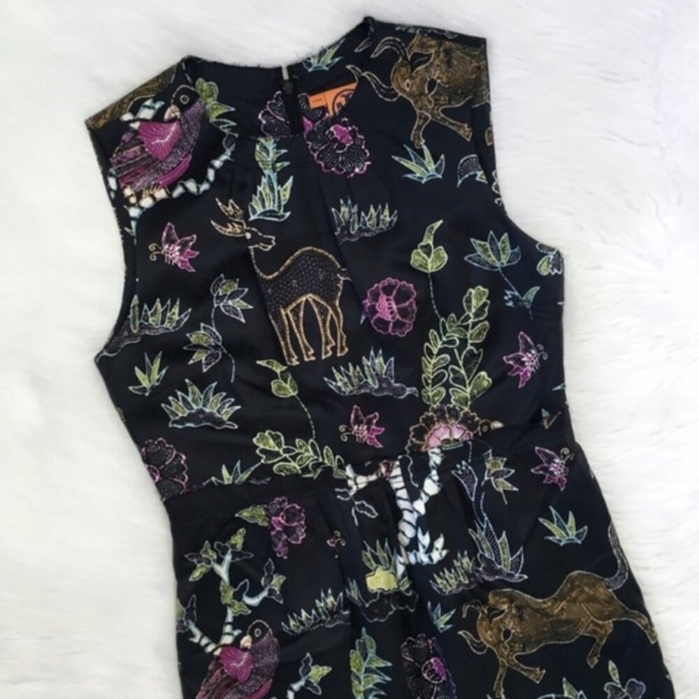 NWOT Tory Burch Belinda Rainforest Magical Silk-blend Black Sheath Dress XS $498